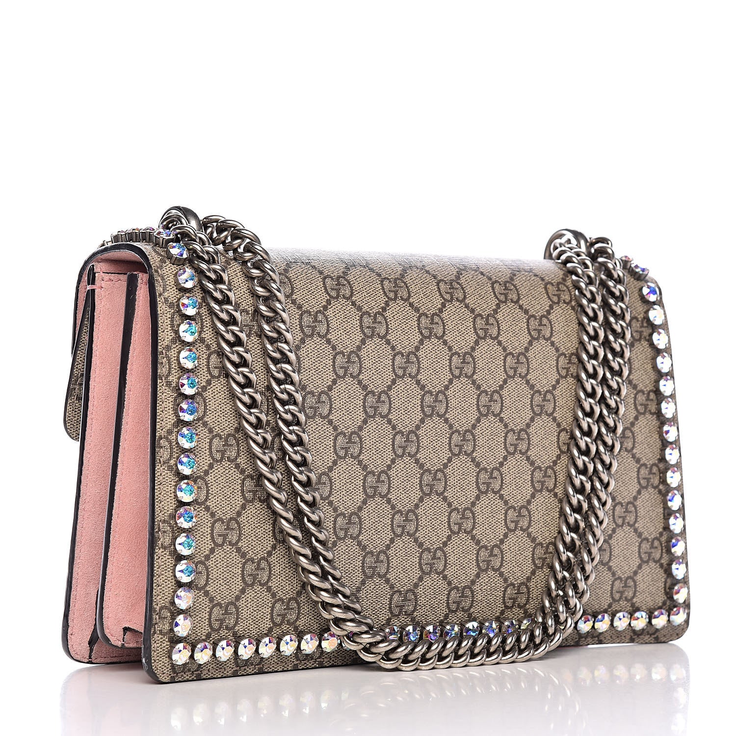 Gucci GG Supreme Monogram Suede Crystal Small Dionysus Shoulder Bag Beige Ebony Light Peonia 3 of 11