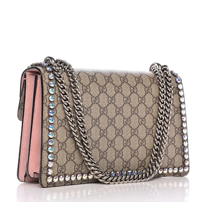 Gucci GG Supreme Monogram Suede Crystal Small Dionysus Shoulder Bag Beige Ebony Light Peonia 3 of 11