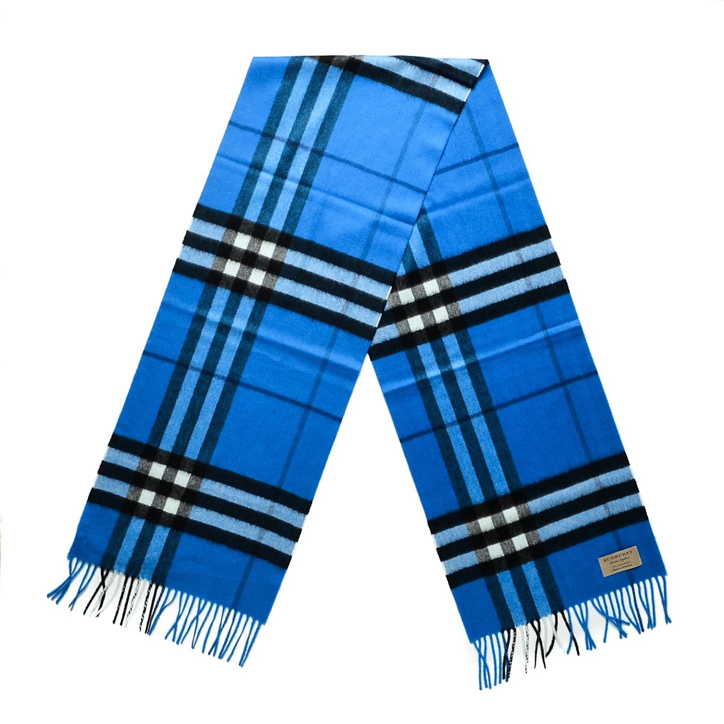 Cashmere Giant Check Fringe Scarf Bright Cornflower Blue