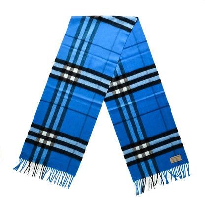 Burberry Cashmere Giant Check Fringe Scarf Bright Cornflower Blue 1 of 4