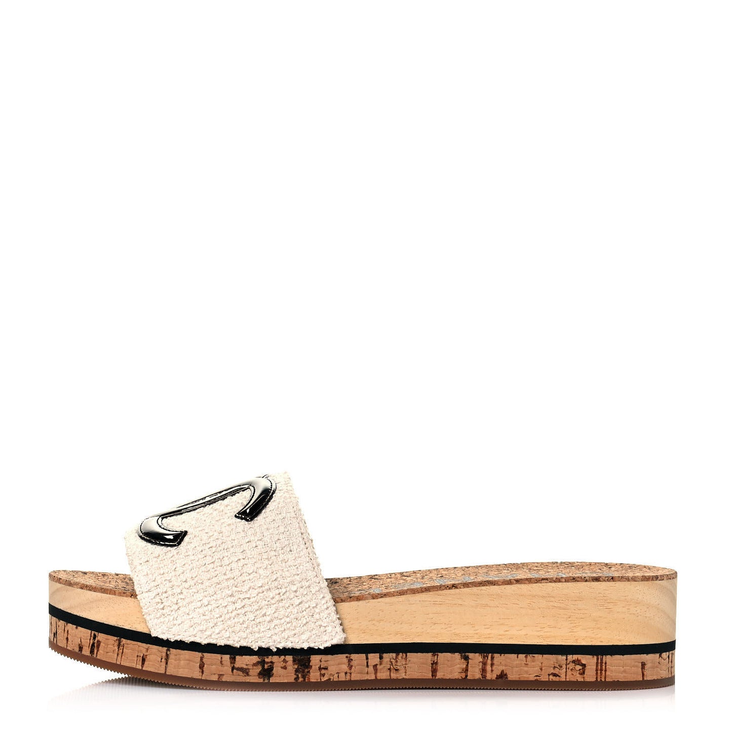 Tweed Cork CC Mule Sandal 36 White