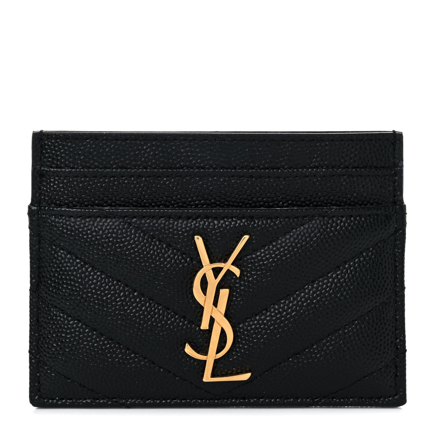 Saint Laurent Grain De Poudre Matelasse Chevron Monogram Credit Card Case Black 1 of 8