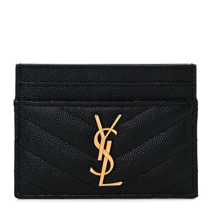 Saint Laurent Grain De Poudre Matelasse Chevron Monogram Credit Card Case Black 1 of 8