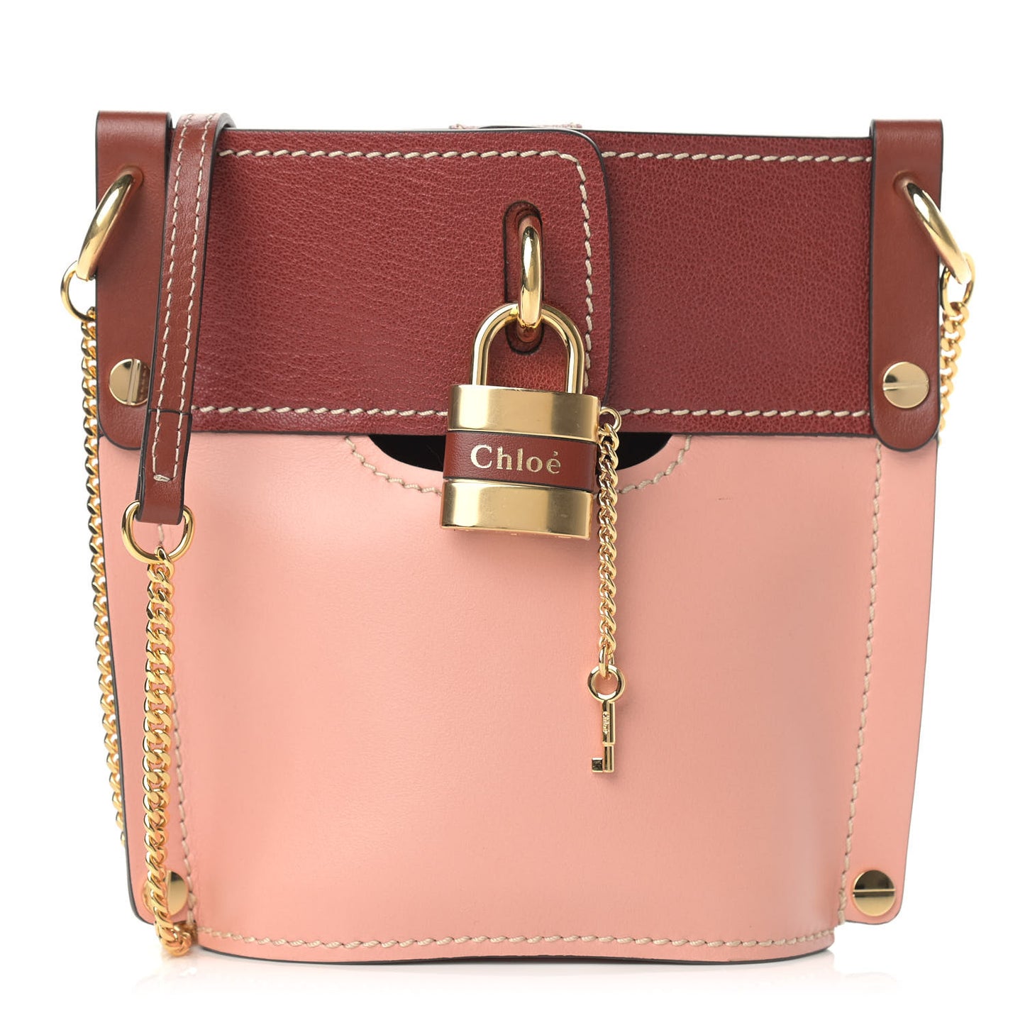 Shiny Calfskin Goatskin Mini Aby Bi-Color Bucket Fallow Pink