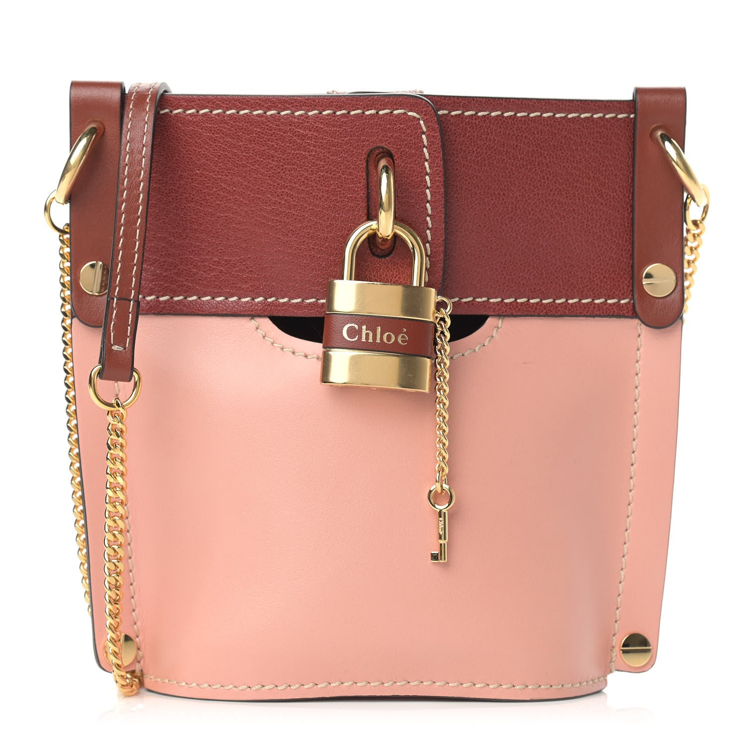 Chloe Shiny Calfskin Goatskin Mini Aby Bi-Color Bucket Fallow Pink 1 of 9