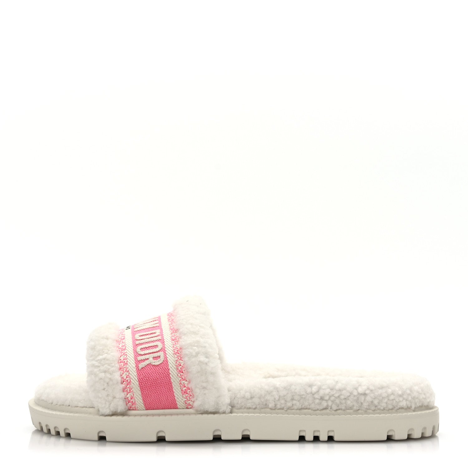 Christian Dior Shearling Canvas Embroidered Dway 10mm Slide Sandals 38 White Pink 1 of 8