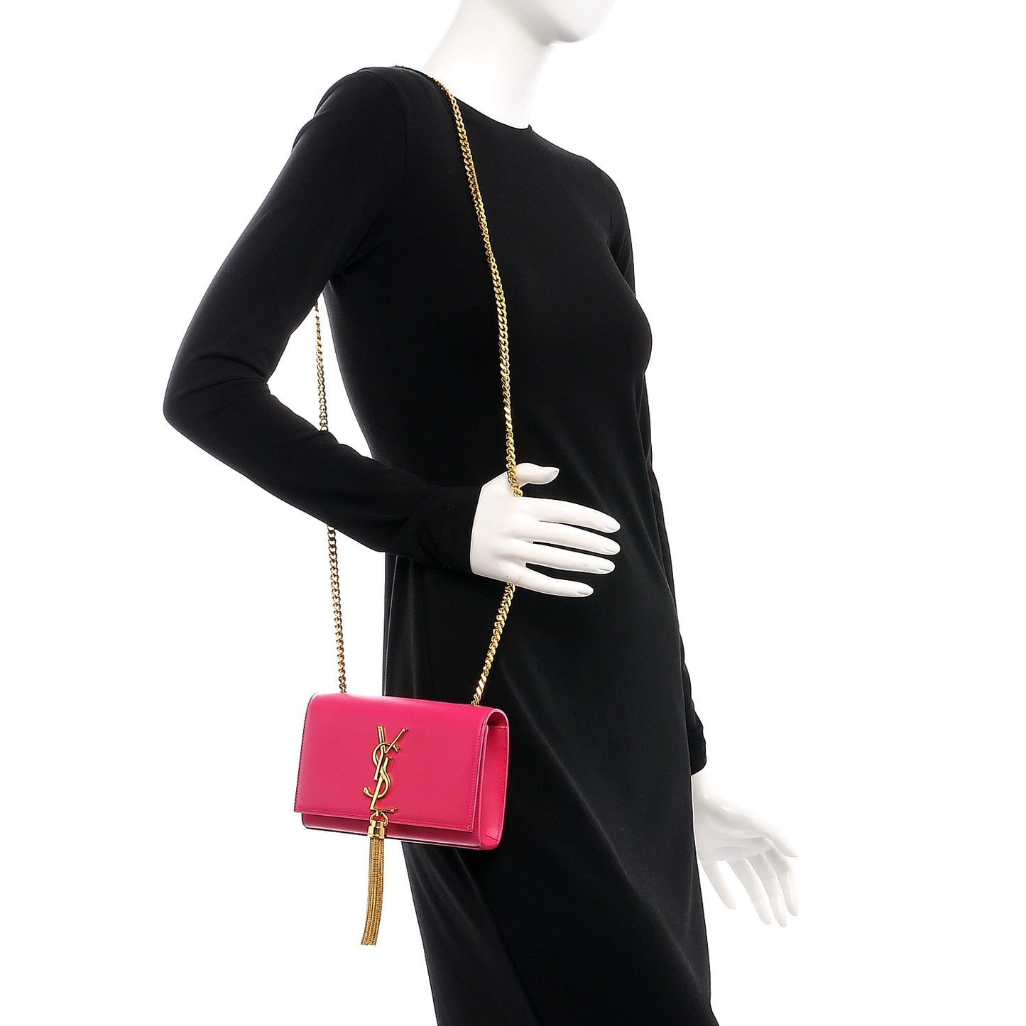 SAINT LAURENT Calfskin Small Classic Monogram Kate Tassel Satchel Fuchsia