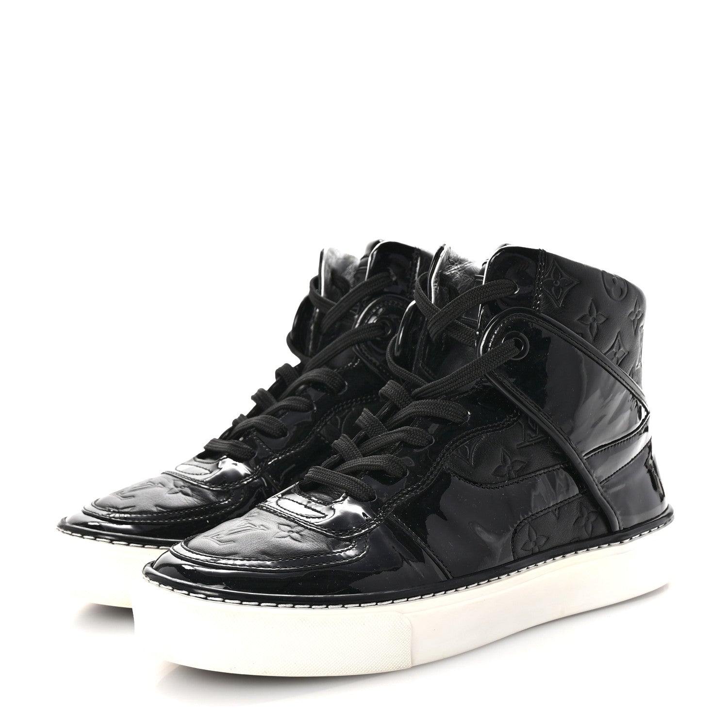 Louis Vuitton Patent Calfskin Monogram High Top Sneakers 36 Black 4 of 10