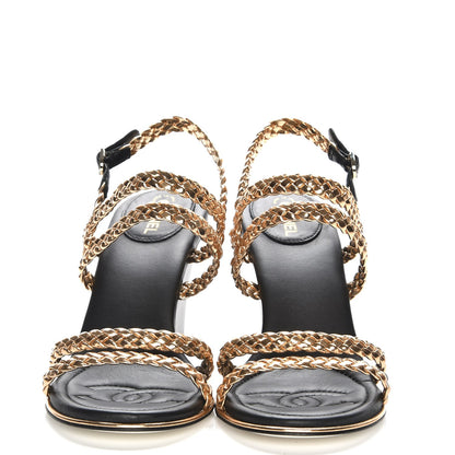 Chanel Metallic Calfskin Braided Wedge Sandals 39.5 Gold 2 of 7