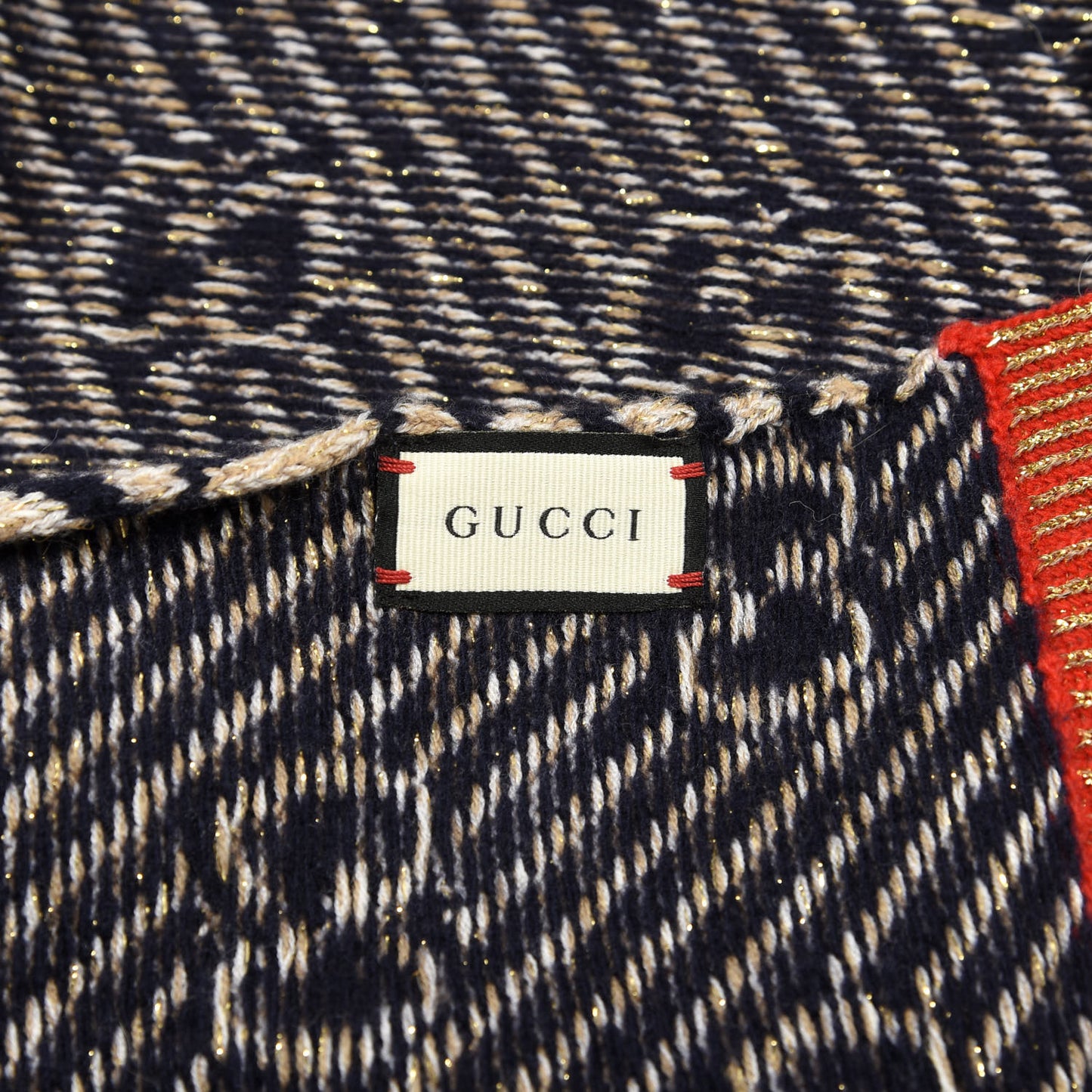 Wool Lame Jacquard GG Monogram Regy Scarf Black Red