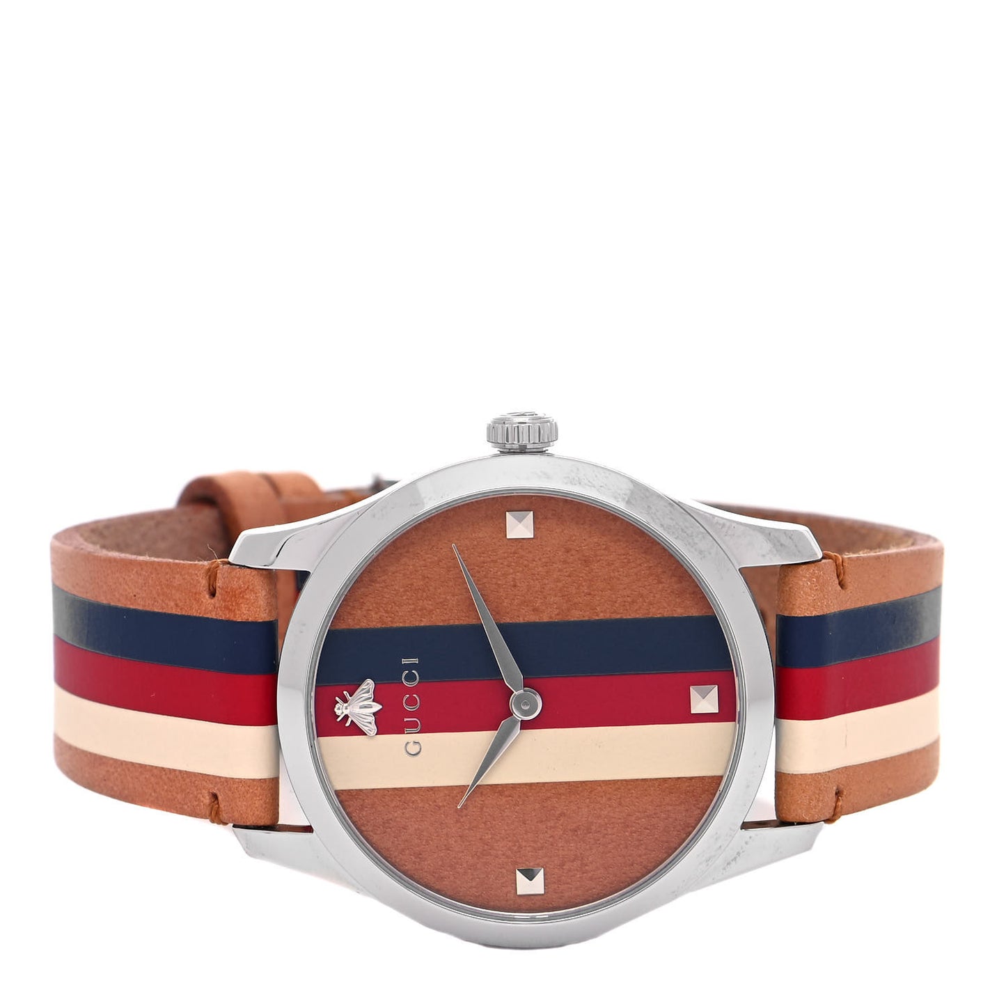 Stainless Steel Calfskin 38mm G-Timeless Stripe Web Quartz Watch Brown