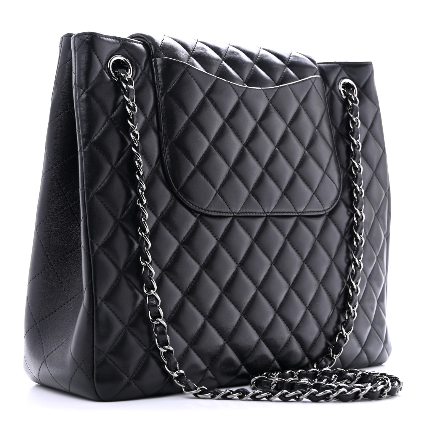 Lambskin Quilted Front Flap Tote Black