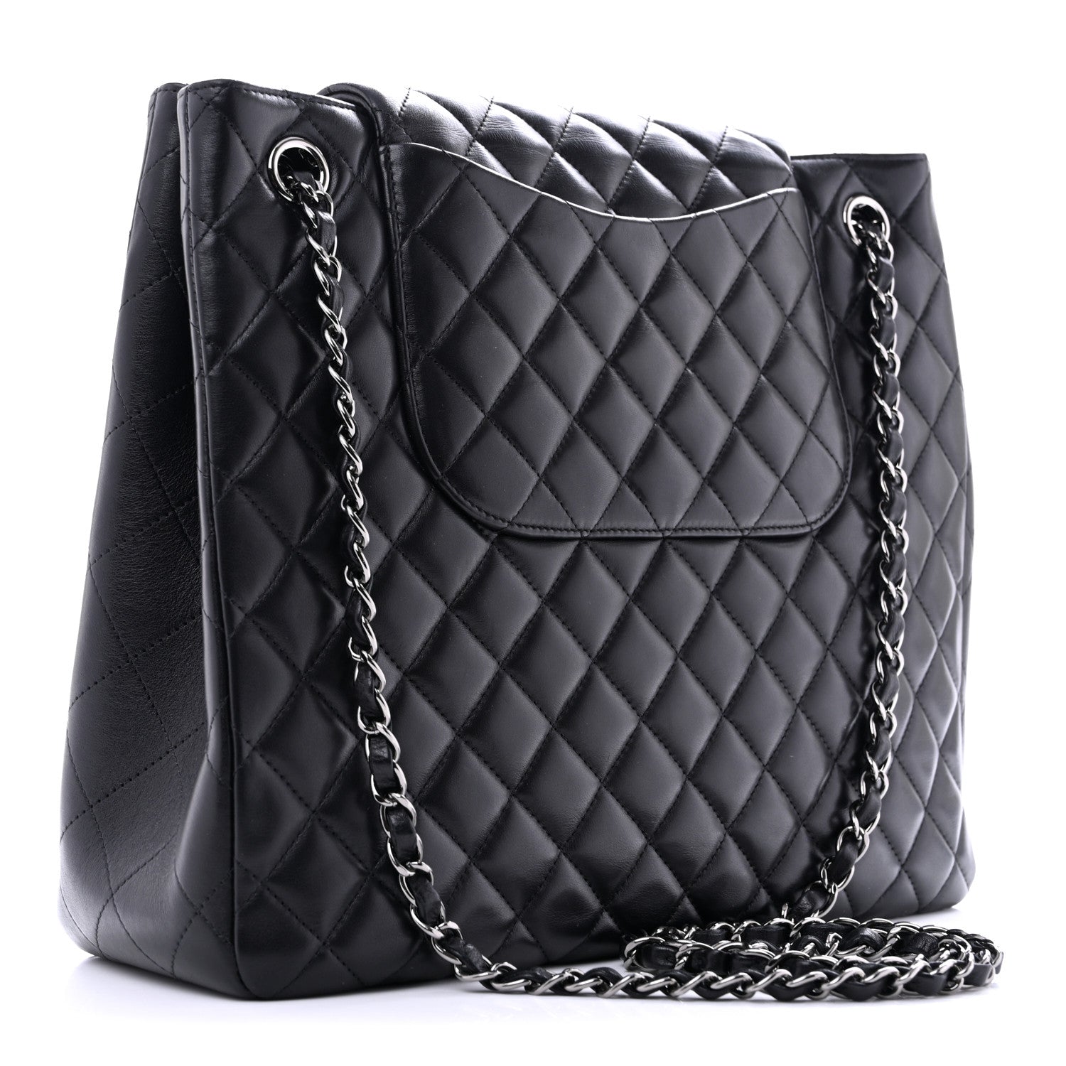 Chanel Lambskin Quilted Front Flap Tote Black 3 of 11