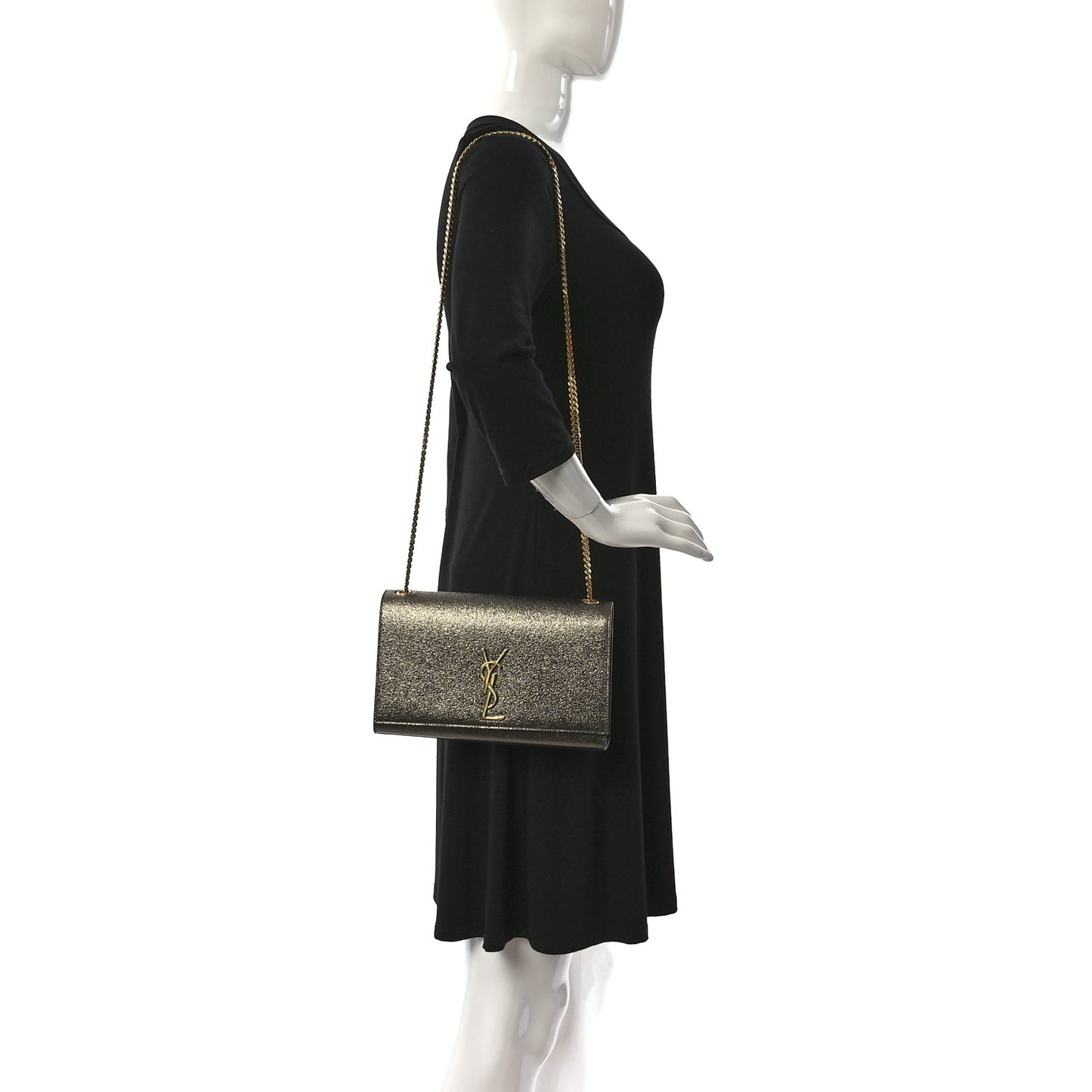 Metallic Grain De Poudre Medium Classic Monogram Kate Satchel Grey