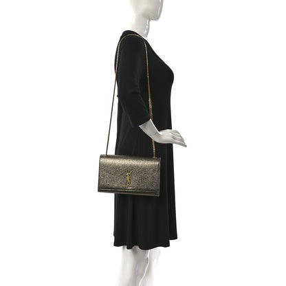 Saint Laurent Metallic Grain De Poudre Medium Classic Monogram Kate Satchel Grey 2 of 10