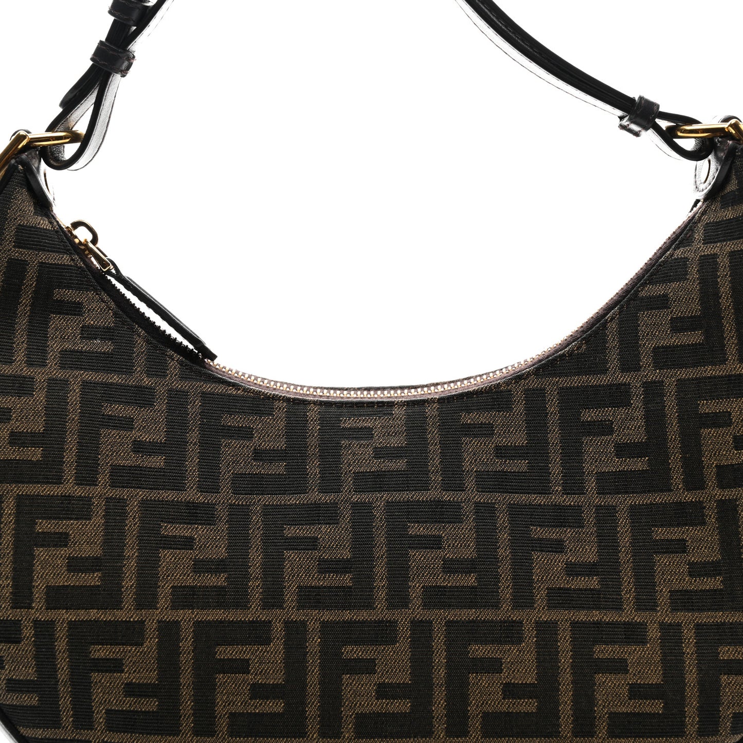 Fabric Jacquard Vitello Grace FF 1974 Small Fendigraphy Hobo Bag Tobacco Moro Ebano
