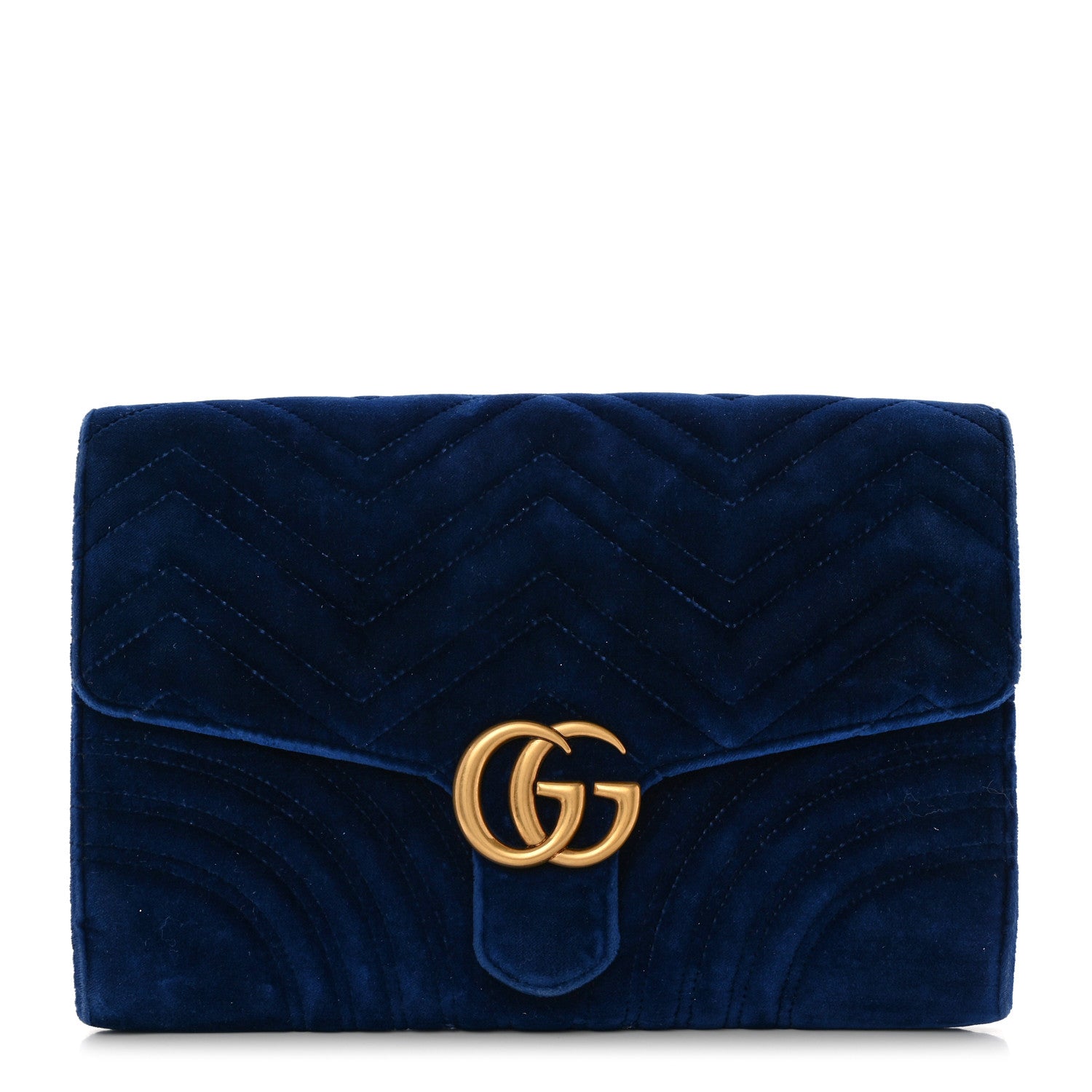 Gucci Velvet Matelasse GG Marmont Clutch Cobalt Blue 1 of 10