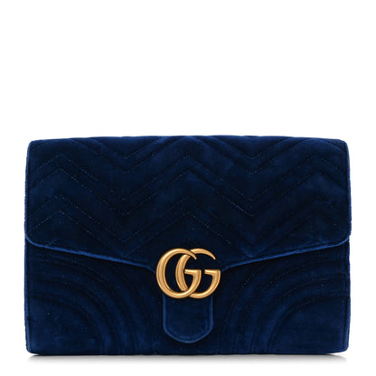Gucci Velvet Matelasse GG Marmont Clutch Cobalt Blue 1 of 10
