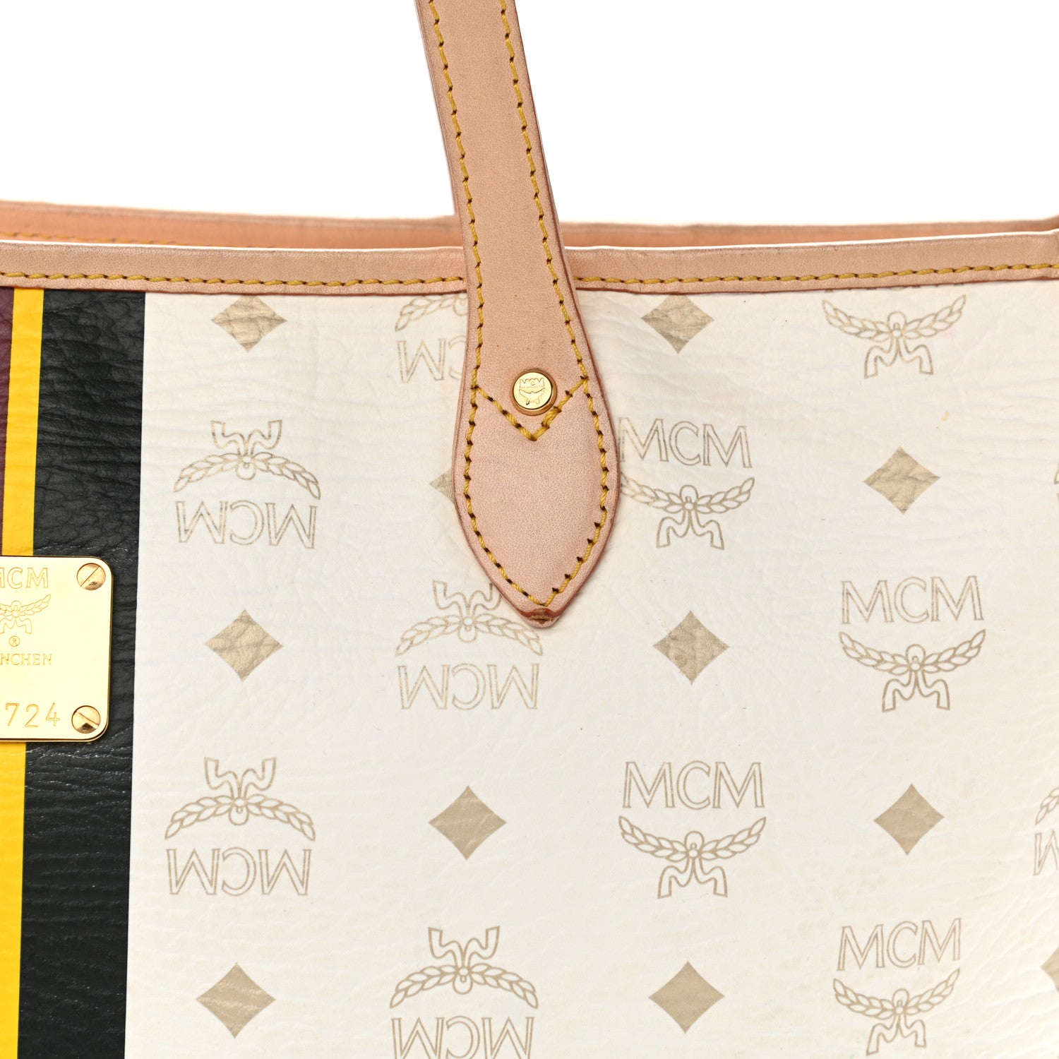 MCM Visetos Striped Shopper Tote White 13 of 18