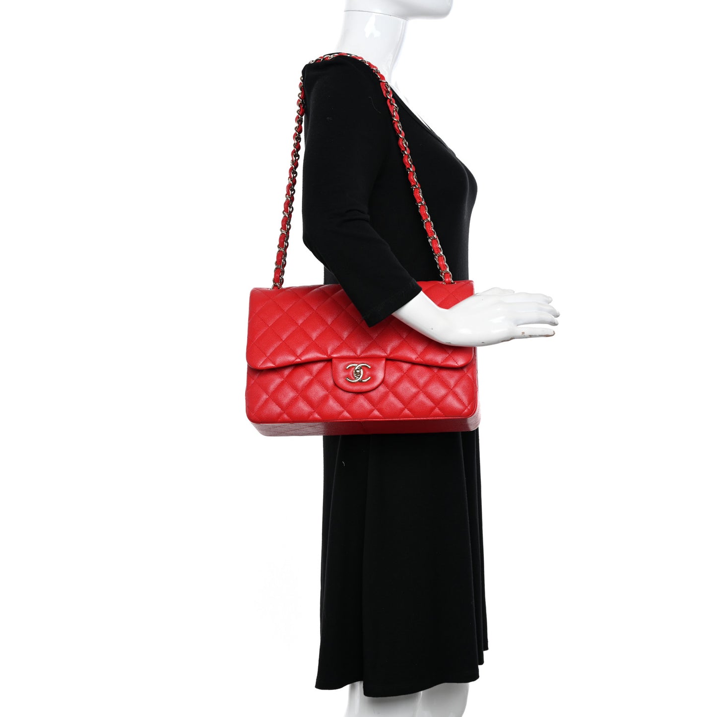 Caviar Quilted Jumbo Double Flap Red