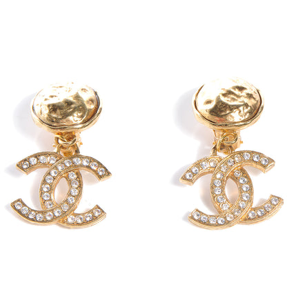 Chanel CC Crystal Large Clip On Earrings Gold 1 of 5