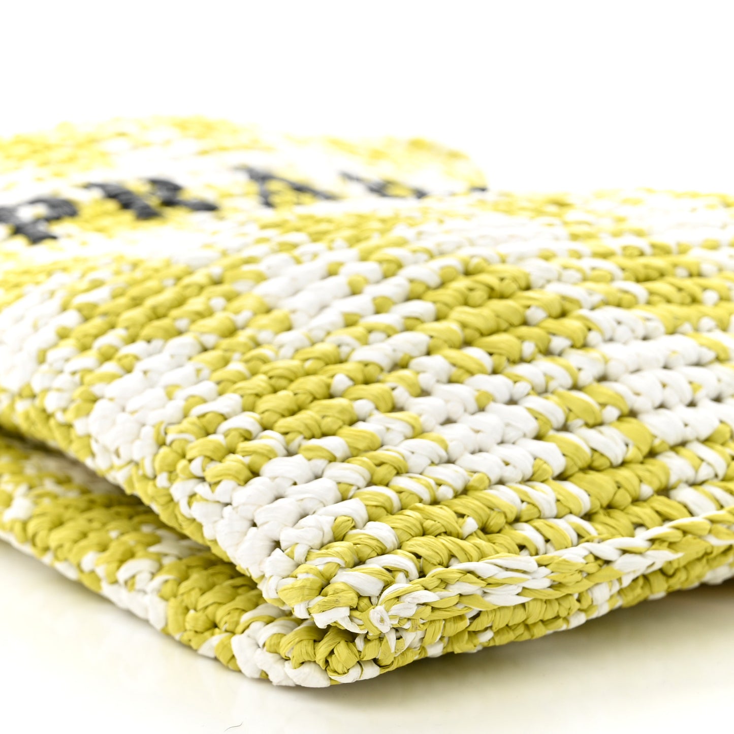 Yarn Raffia Effect Crochet Embroidered Logo Tote Messenger Bag Citron Yellow