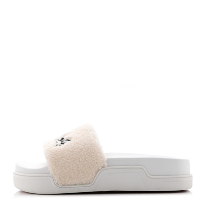 Christian Louboutin Faux Shearling Embroidered Pool Donna Flat Slide Sandals 39 White 1 of 10