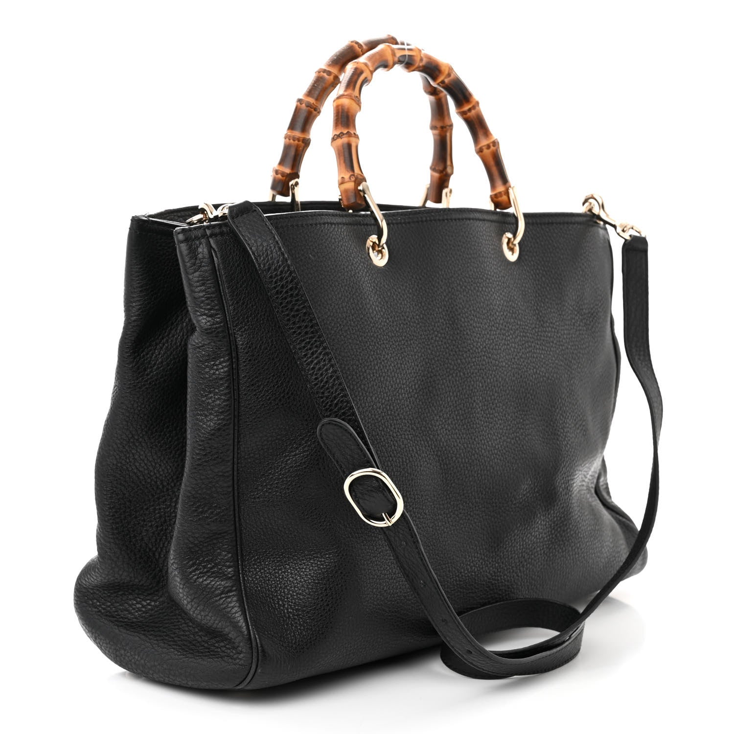 Gucci Pebbled Calfskin Large Bamboo Shopper Tote Black Black 3 of 11