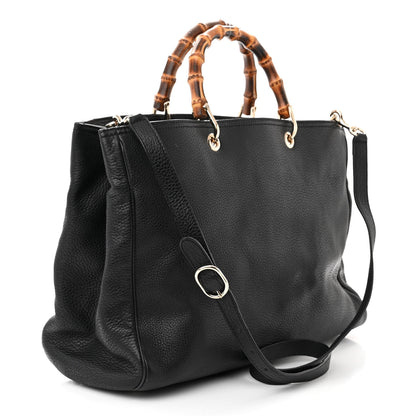Gucci Pebbled Calfskin Large Bamboo Shopper Tote Black Black 3 of 11