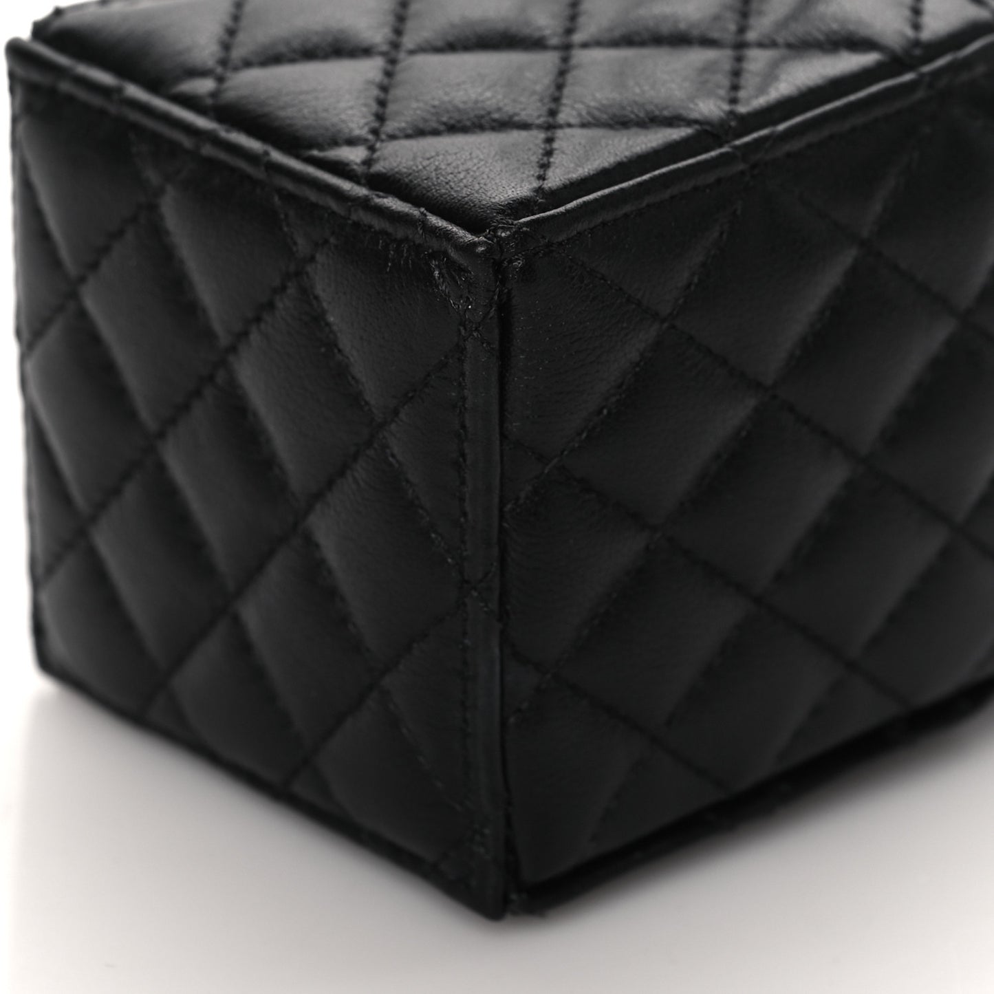 Calfskin Quilted Mini Drawstring Bucket Bag Black