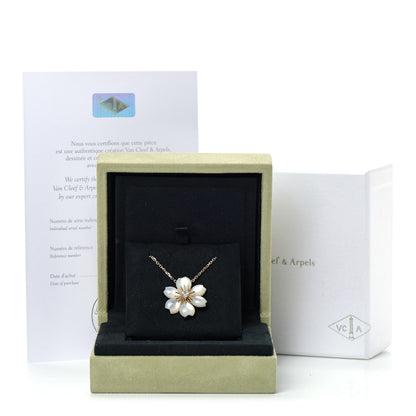Van Cleef & Arpels 18K Yellow Gold Diamond Mother of Pearl Mini Rose De Noel Pendant Necklace 6 of 6