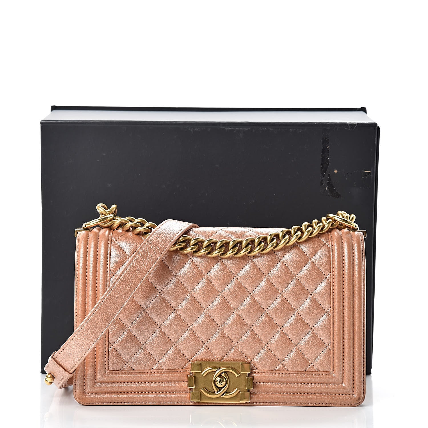 Chanel Metallic Calfskin Quilted Medium Boy Flap Dark Gold 15 of 15