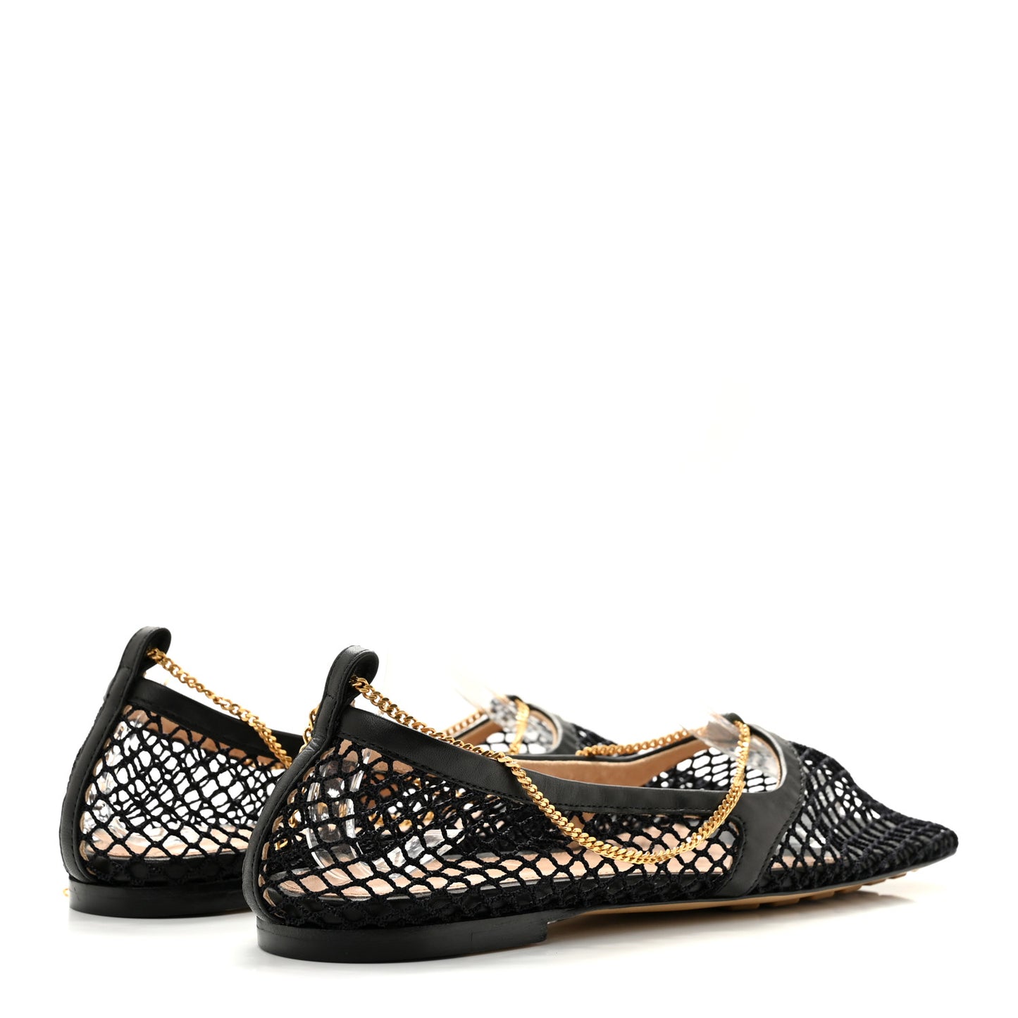 Mesh Nappa Chunky Chain Stretch Ballerina Flats 36 Black