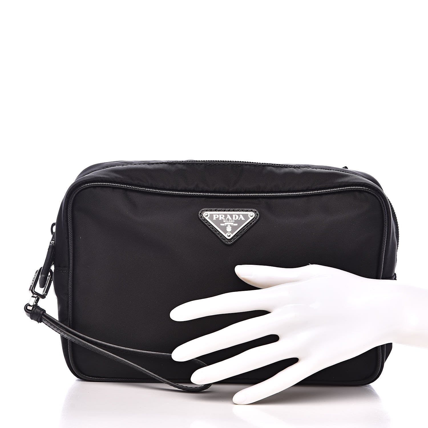 Prada Tessuto Nylon Saffiano Wristlet Black 2 of 9