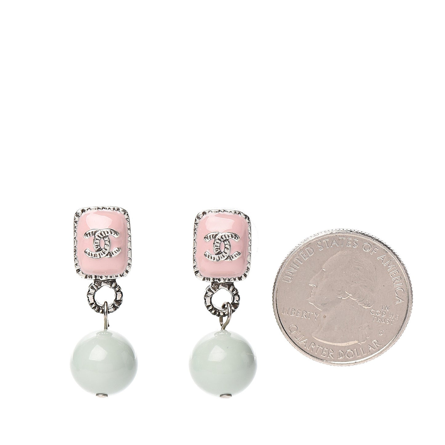 Pearl Enamel CC Drop Earrings Pink