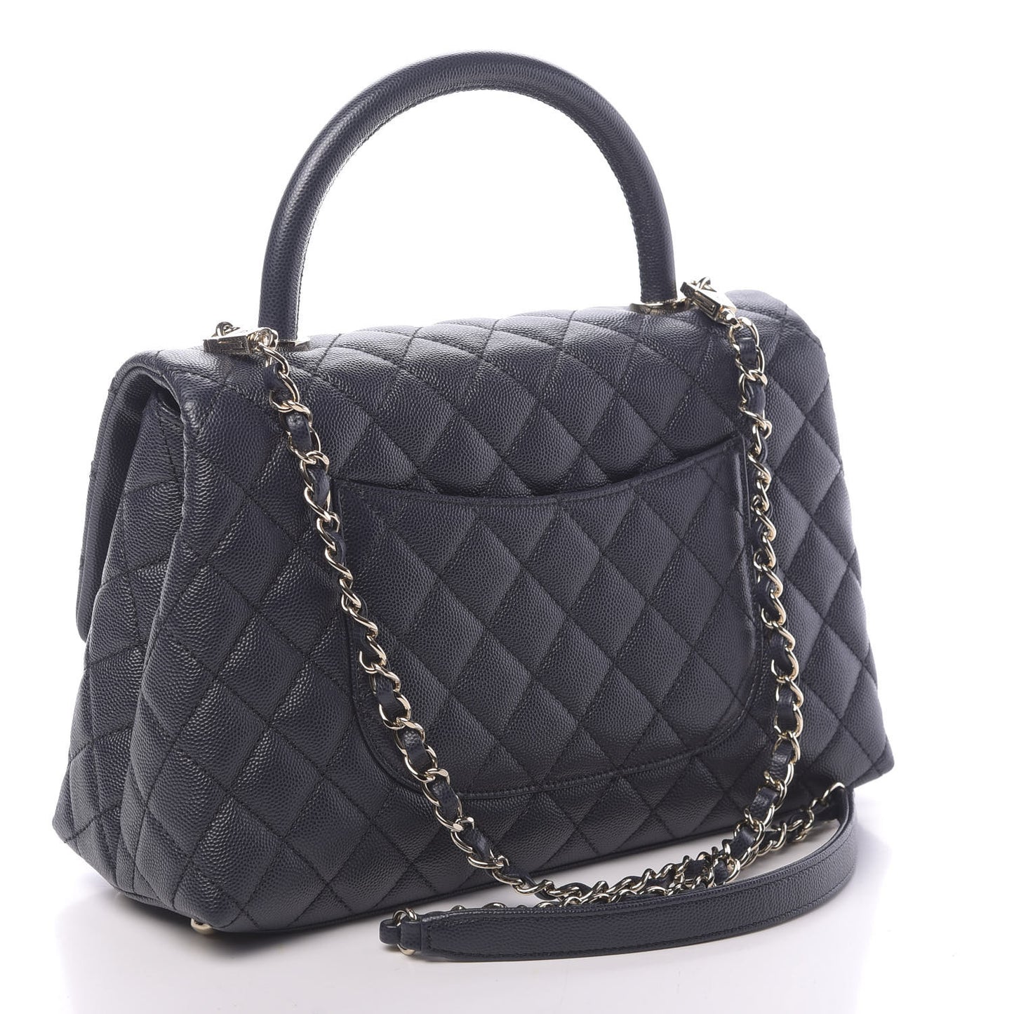 Caviar Quilted Small Coco Handle Flap Navy