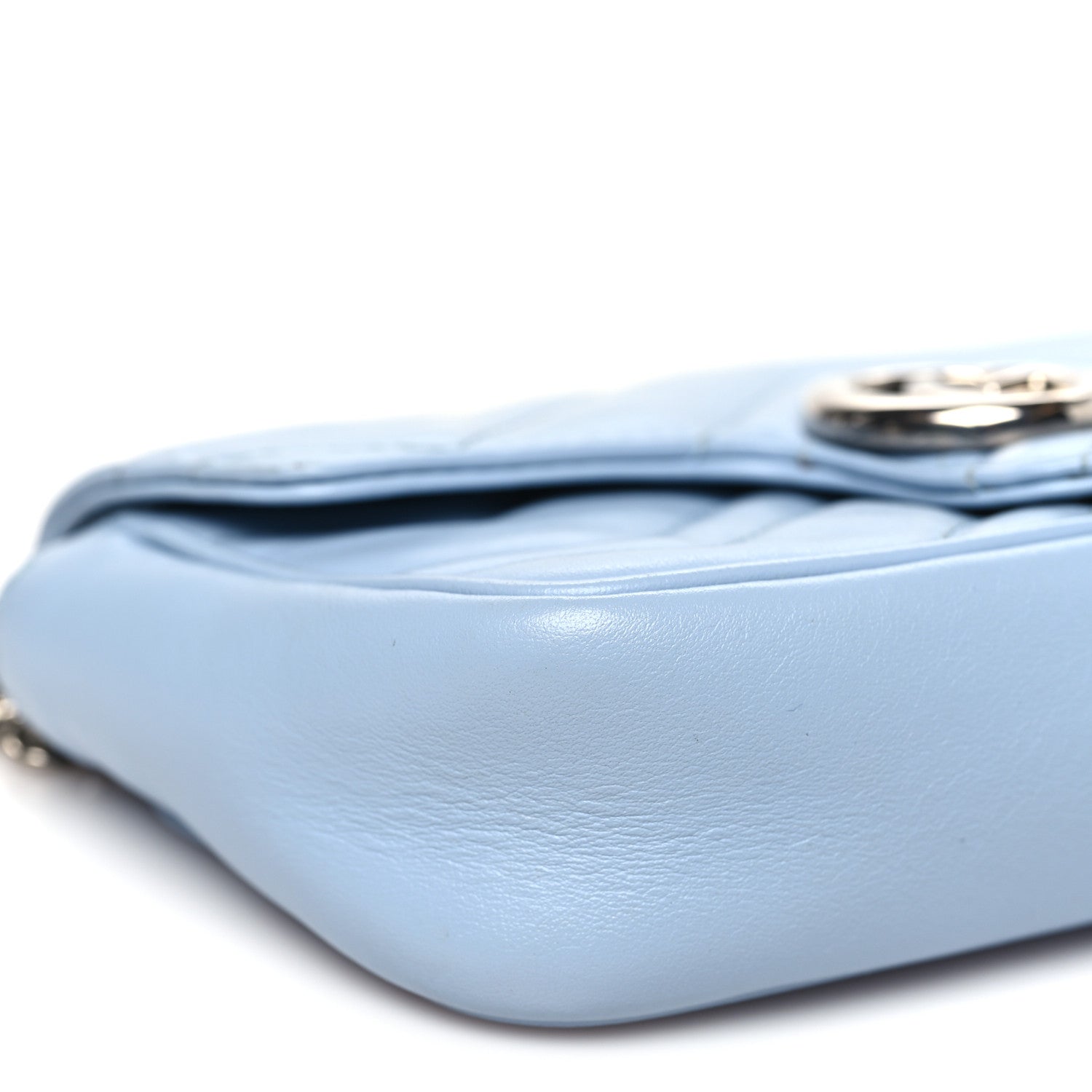 Gucci Calfskin Matelasse Super Mini GG Marmont Shoulder Bag Porcelain Light Blue 9 of 12