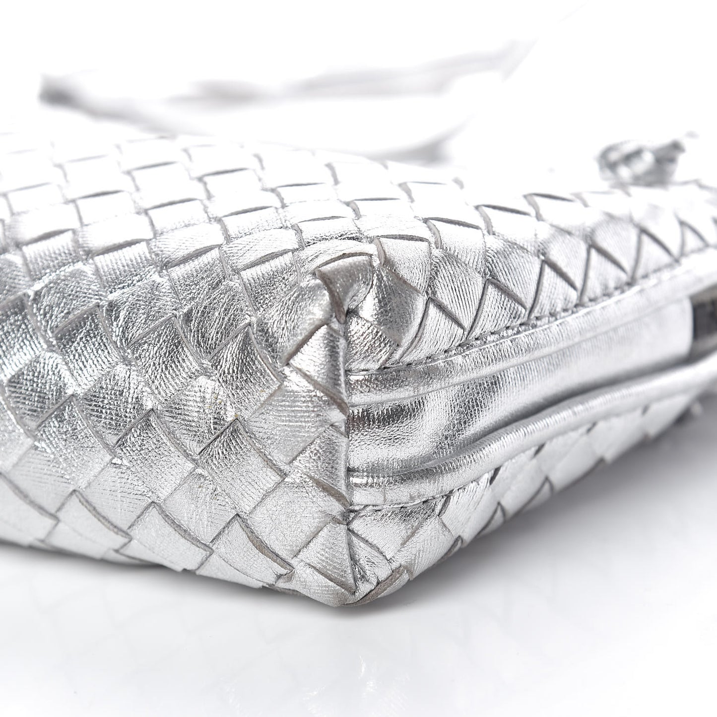 Metallic Grosgrain Intrecciato Nodini Crossbody Messenger Silver