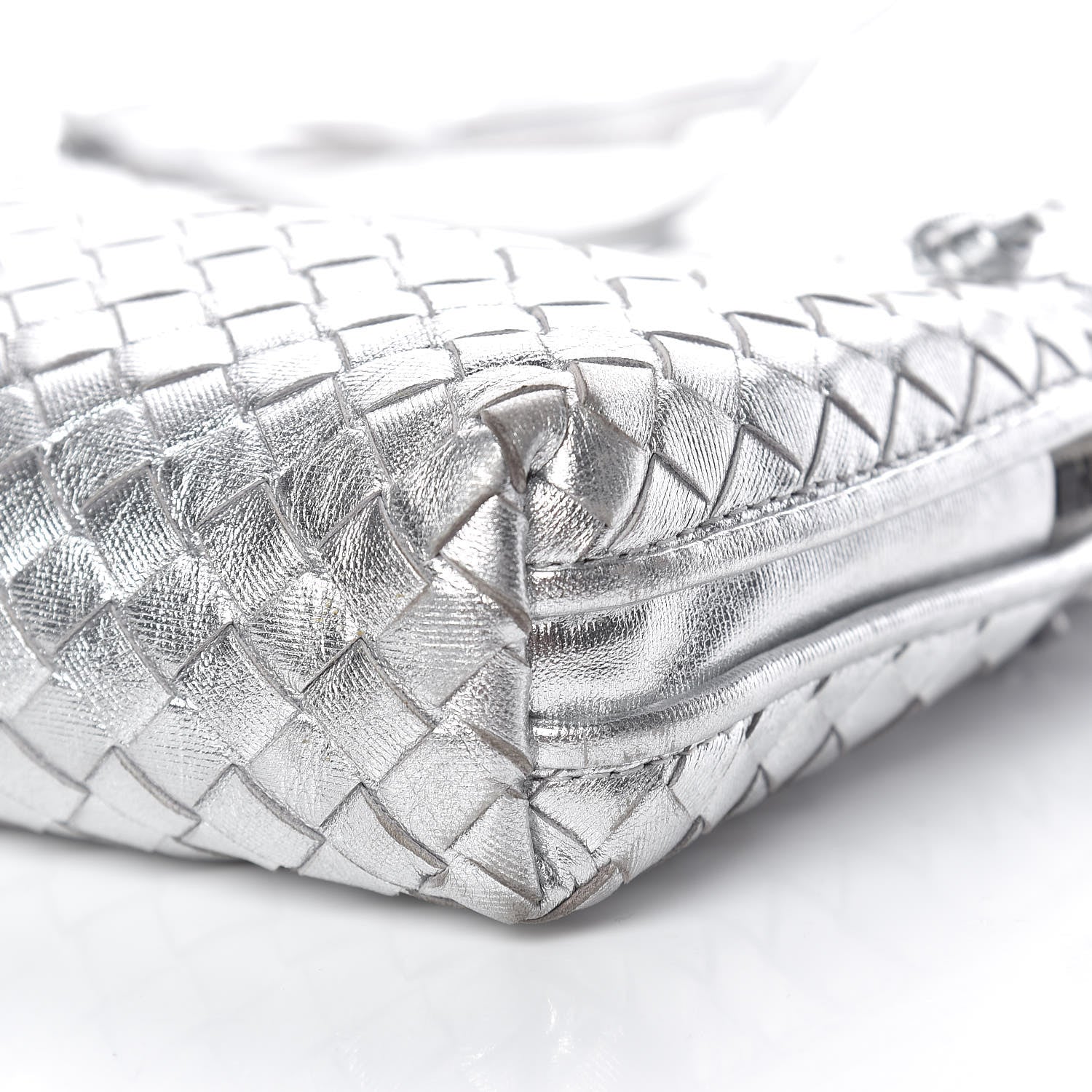 Bottega Veneta Metallic Grosgrain Intrecciato Nodini Crossbody Messenger Silver 13 of 15