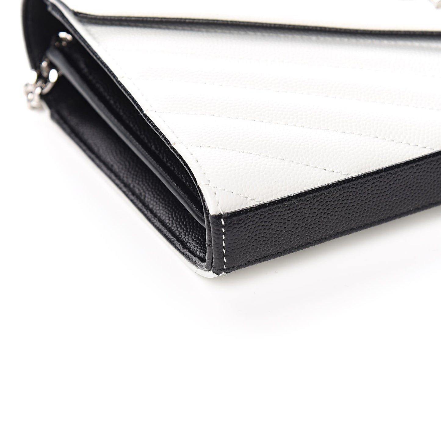 Grain De Poudre Matelasse Bi-Color Chevron Monogram Chain Wallet White Black