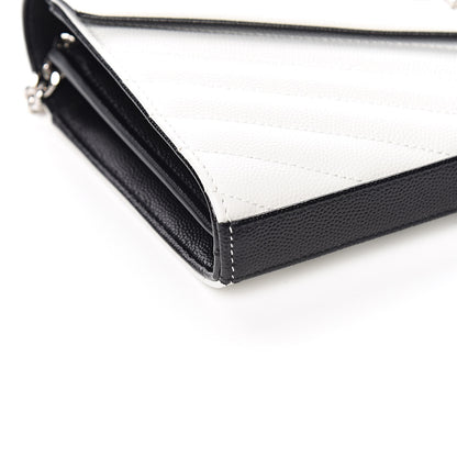 Saint Laurent Grain De Poudre Matelasse Bi-Color Chevron Monogram Chain Wallet White Black 7 of 10