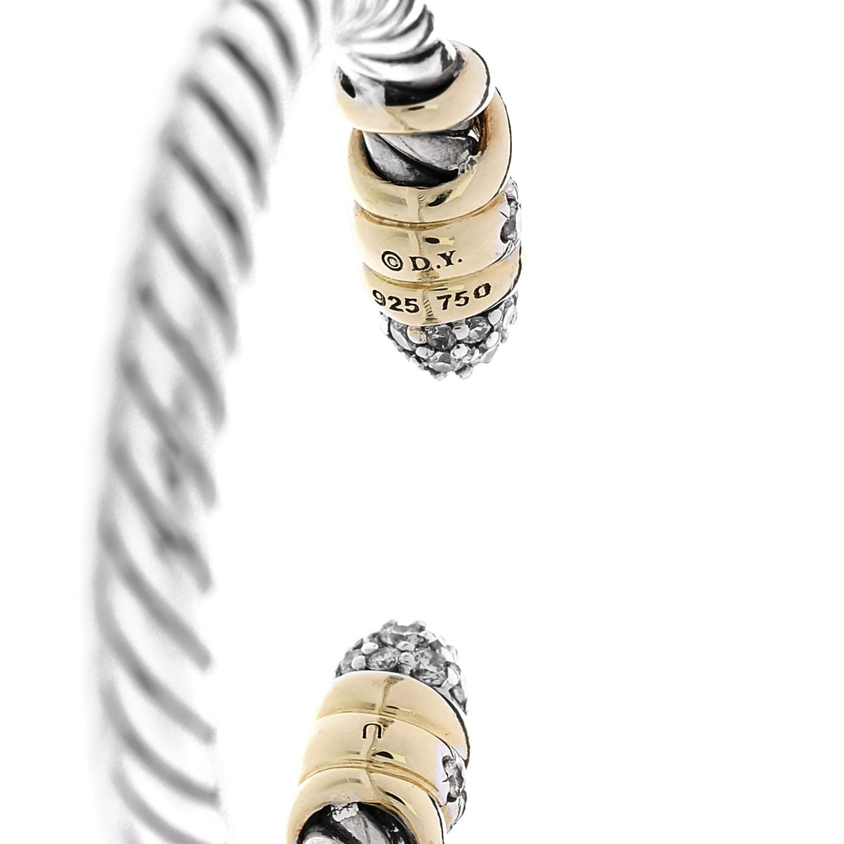 David Yurman Sterling Silver 18K Yellow Gold Diamond Petite Helena Open Ring 56 7.5 4 of 4