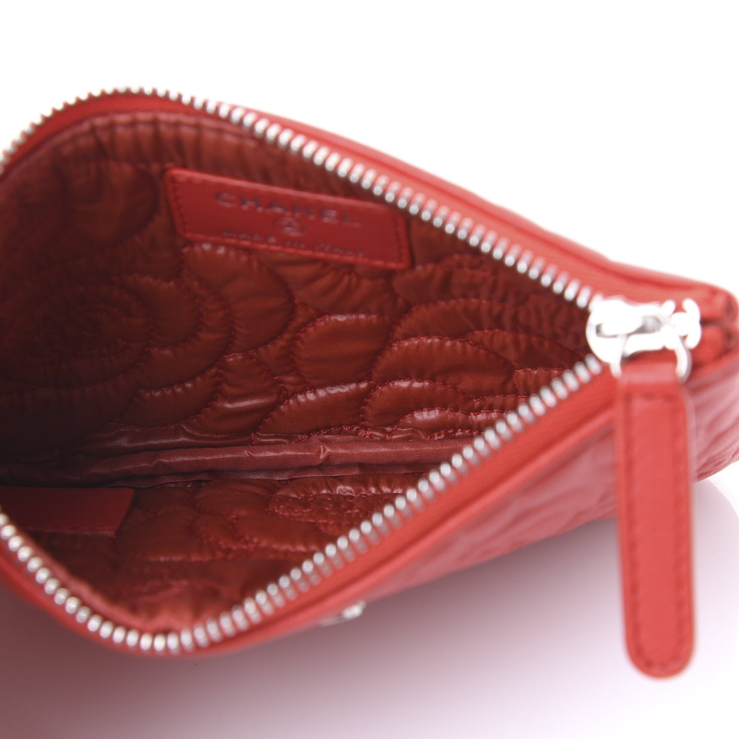 Chanel Goatskin Camellia Embossed Cosmetic Pouch Red 5 of 11