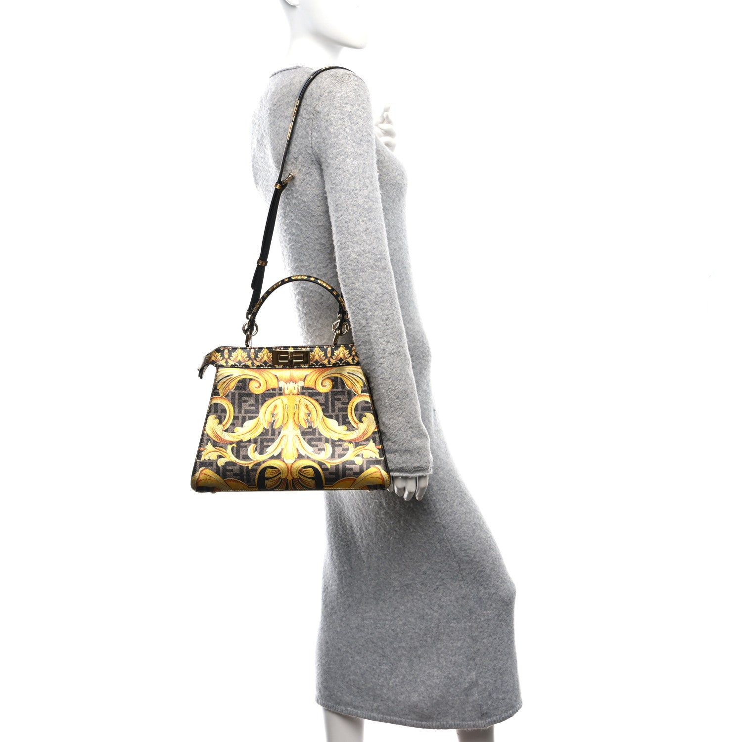 Fendi X VERSACE Vitello Seta Nappa Fendace FF Baroque Medium Peekaboo I SEE U Satchel Tobacco Black Gold 2 of 10