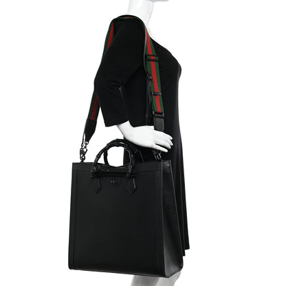 Gucci Textured Dollar Calfskin Web Monochrome Large Diana Tote Bag Black 2 of 10