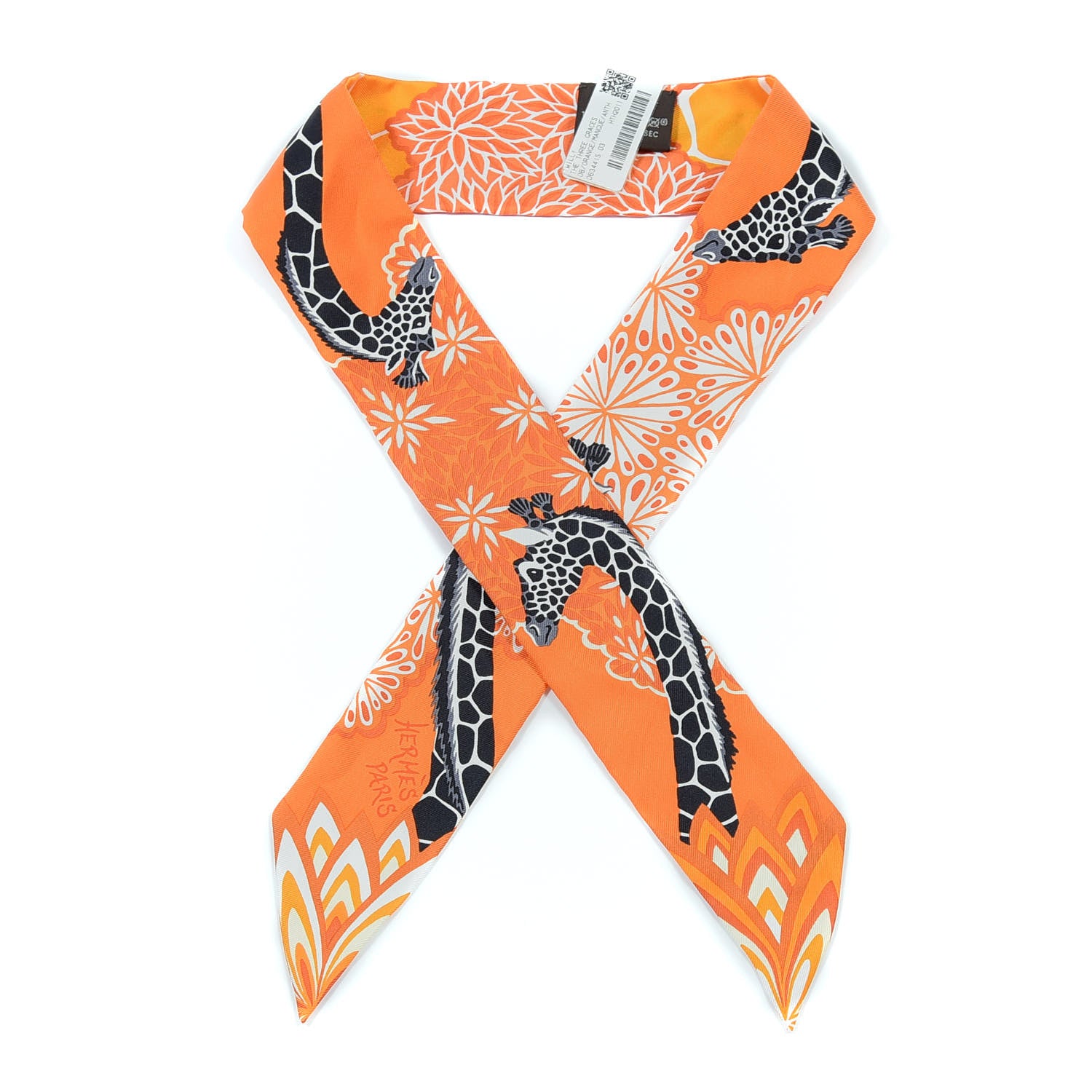 Hermes Silk The Three Graces Twilly Orange Mangue Anthracite 1 of 5