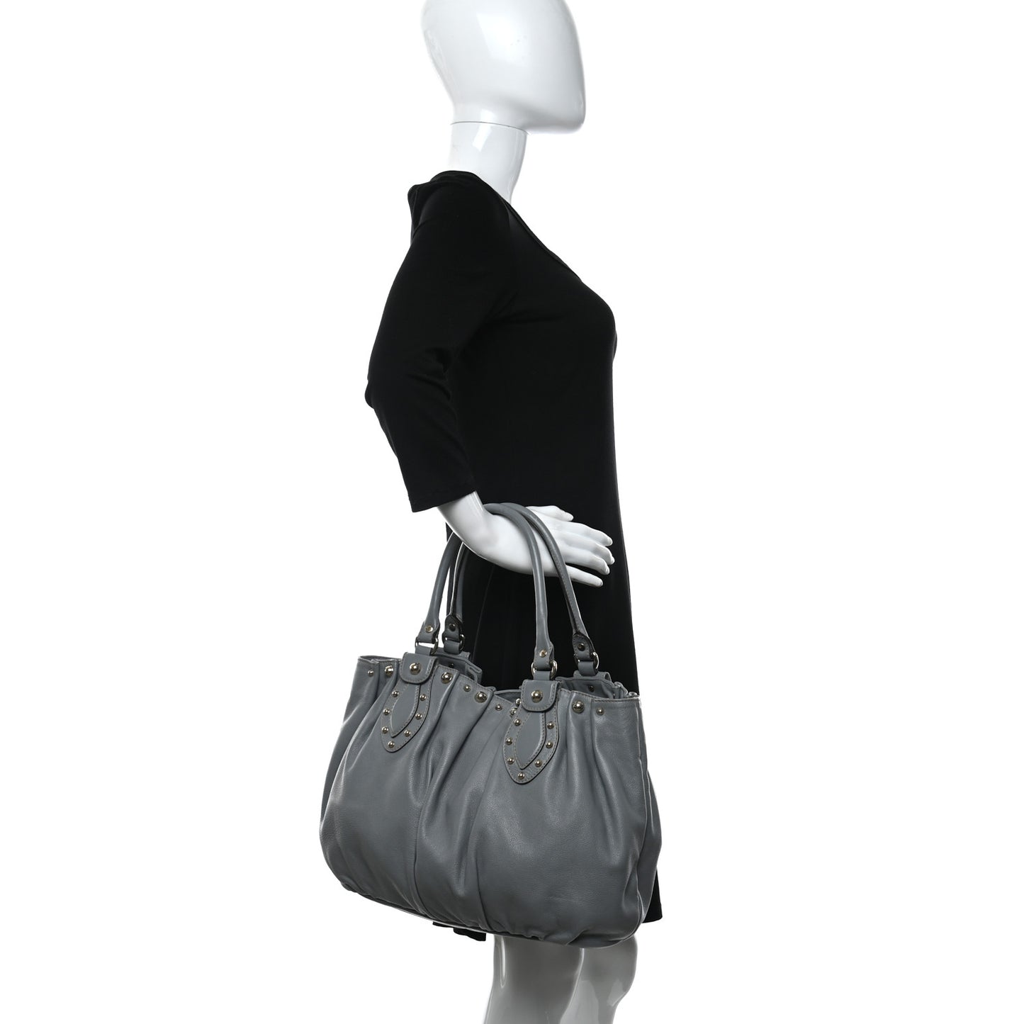 Calfskin Studded Pelham Tote Grey