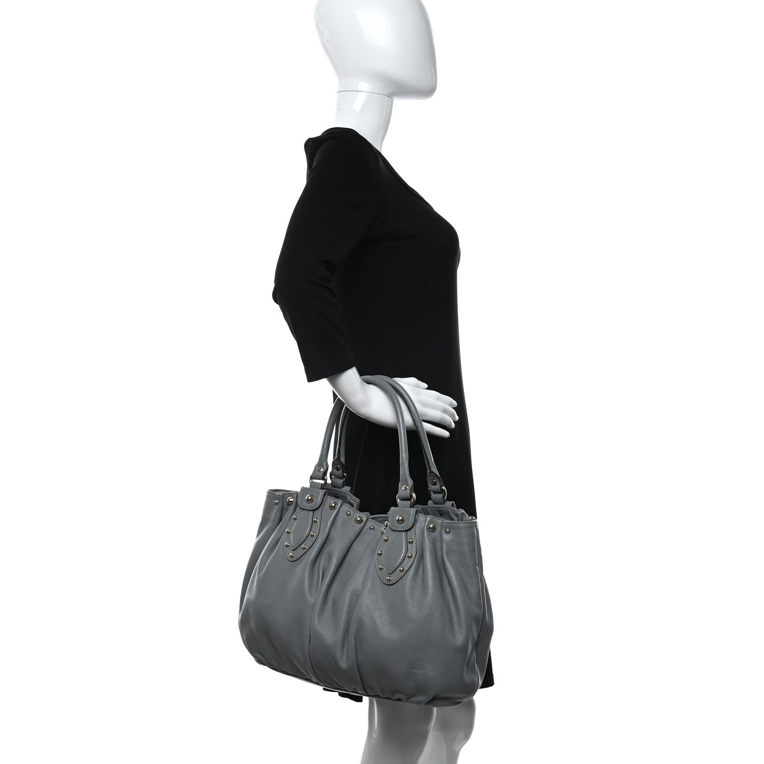 Gucci Calfskin Studded Pelham Tote Grey 2 of 15