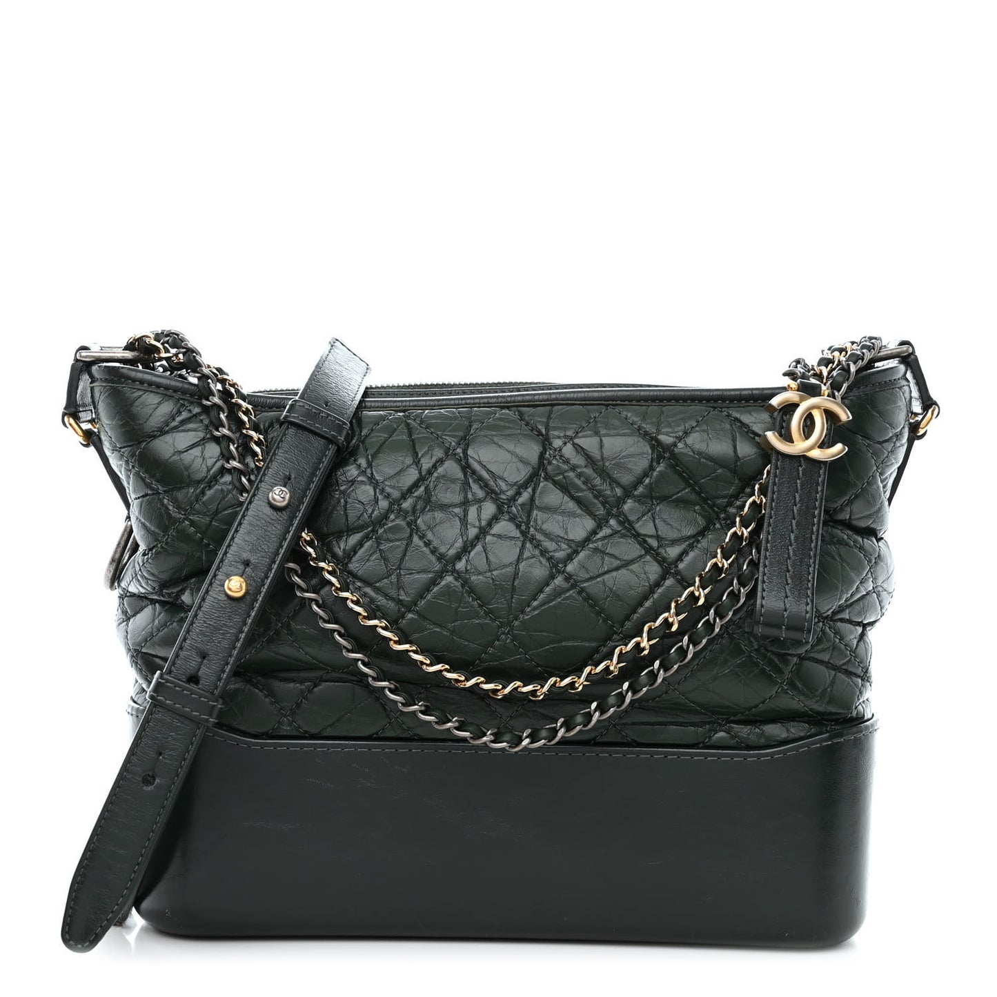 Aged Calfskin Quilted Medium Gabrielle Hobo Dark Green