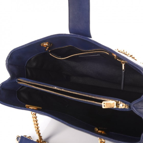 Grain De Poudre Matelasse Chevron Monogram Shopping Bag Deep Marine